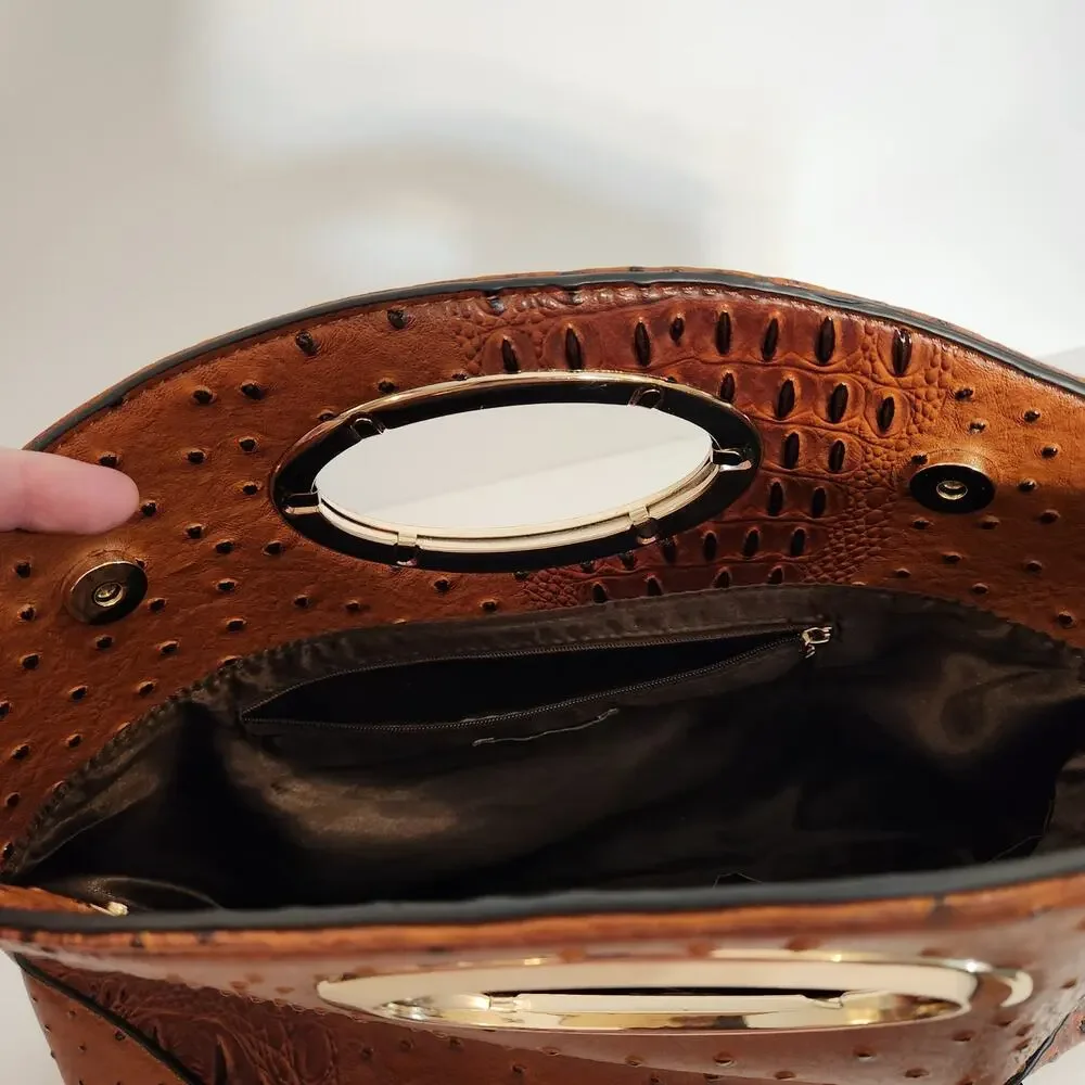 C EST 1946 Brown Bronze Faux Ostrich‎ Leather Crossbody|Clutch Bag|Purse Boho